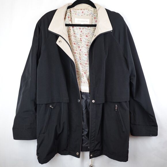 Liz Claiborne Raincoat Utility Jacket Women's Size Large Black Zip & Snap Fall - Picture 12 of 15